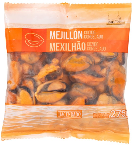 Mejillón cocido congelado envasado